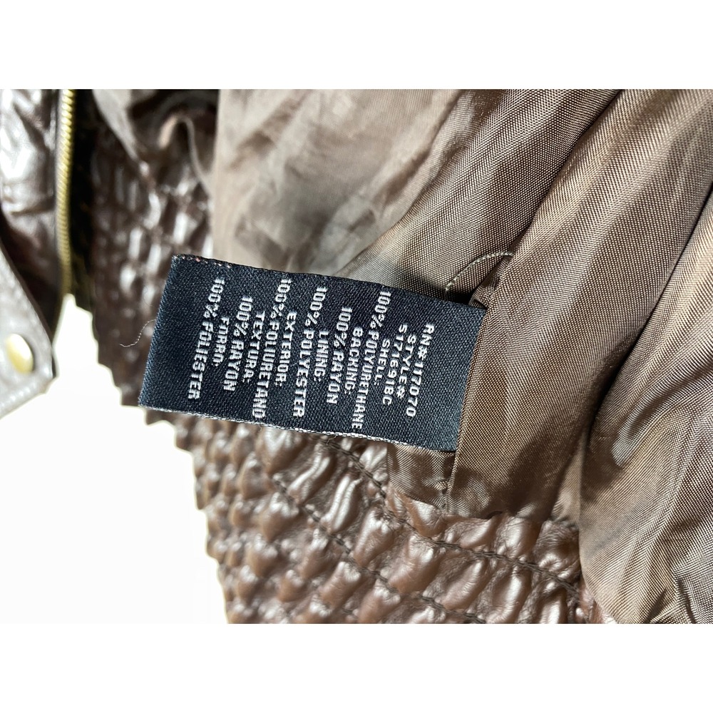 Therapy Brown Vegan Leather Smocked Bomber Jacket Womens Small Edgy Street  Moto - Picture 10 of 10